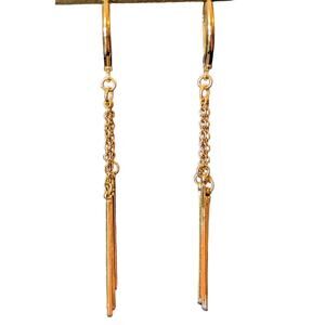 Triple Chain Bar Dangle Gold Tone Leverback Earrings